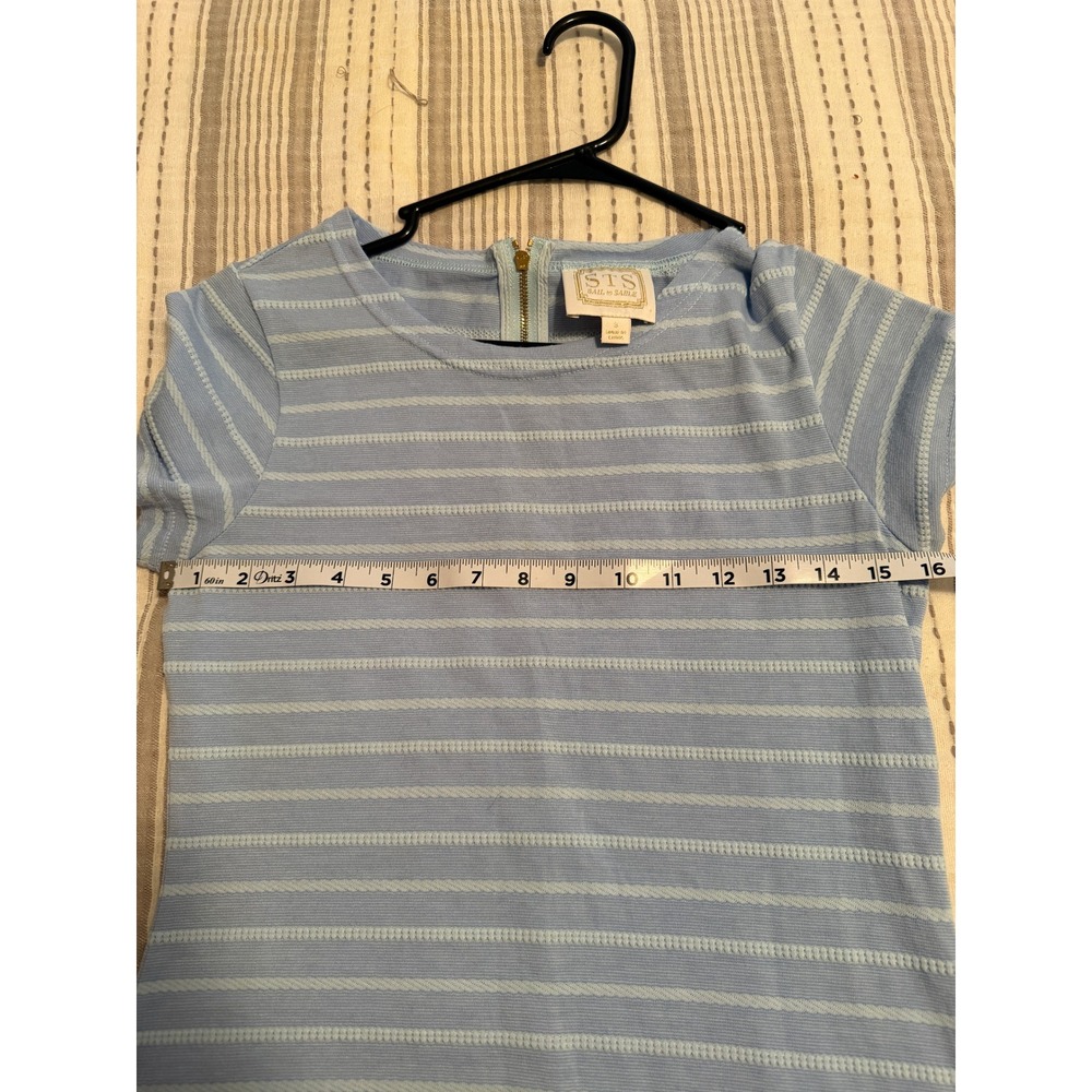 Sail to Sable STS Blue White Striped Short Sleeve Shift Dress Gold Zip Womens S - Picture 4 of 5